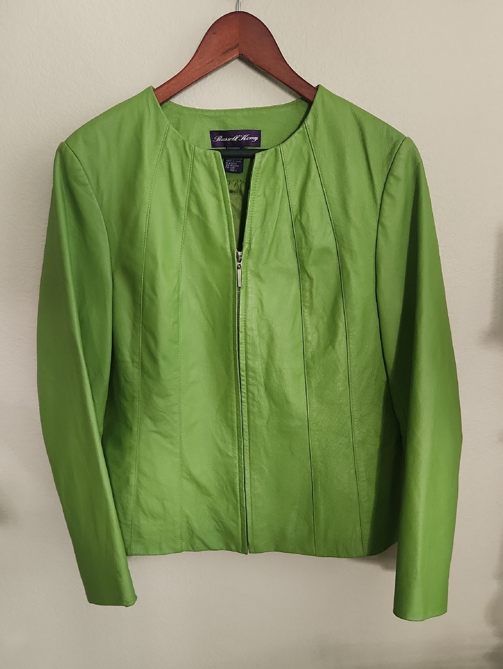 Russell Kemp  Lime Green Women's Leather Zip Jacket Sz 12